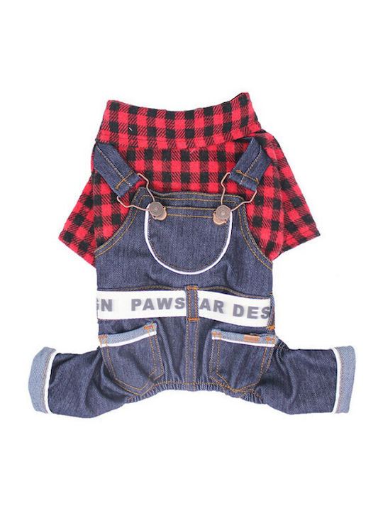 Glee Jumpsuit Denim Pan Full Body Dog Clothing in Red Color Small 24cm 21929S