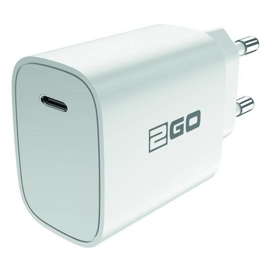 2GO Încărcător Fără Cablu cu Port USB-C Livrarea energiei Albς (797275)