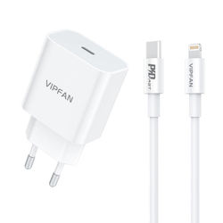 Vipfan E04 Кабел Бял 20W с Кабел USB-C - Lightning Vipfan E04 Кабел Бял 20W с Кабел USB-C - Lightning