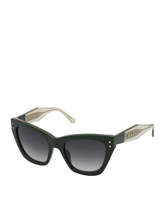 Nina Ricci Women's Sunglasses with Green Plastic Frame and Gray Gradient Lens SNR323 06WT