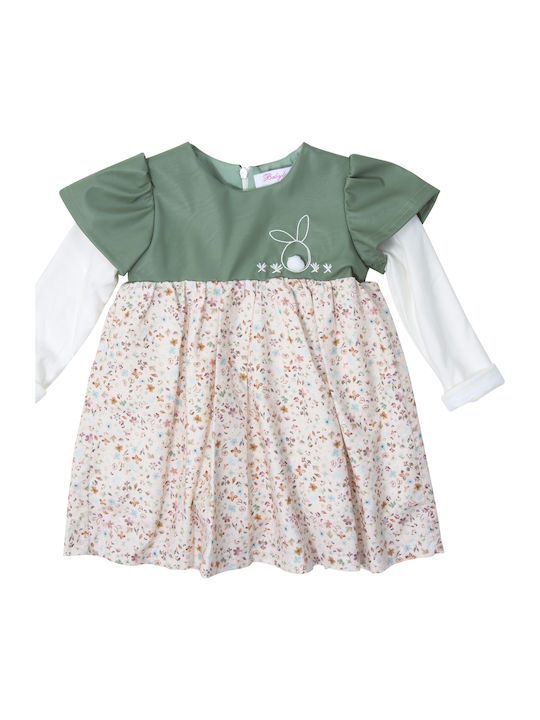 Children's Dress Long Sleeve Floral Green