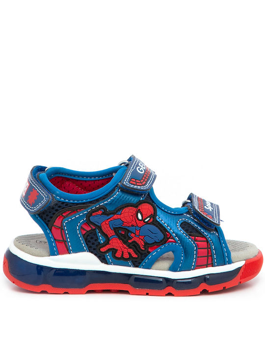 Geox Παιδικά Πέδιλα Spiderman Ανατομικά με Σκρατς & Φωτάκια Μπλε