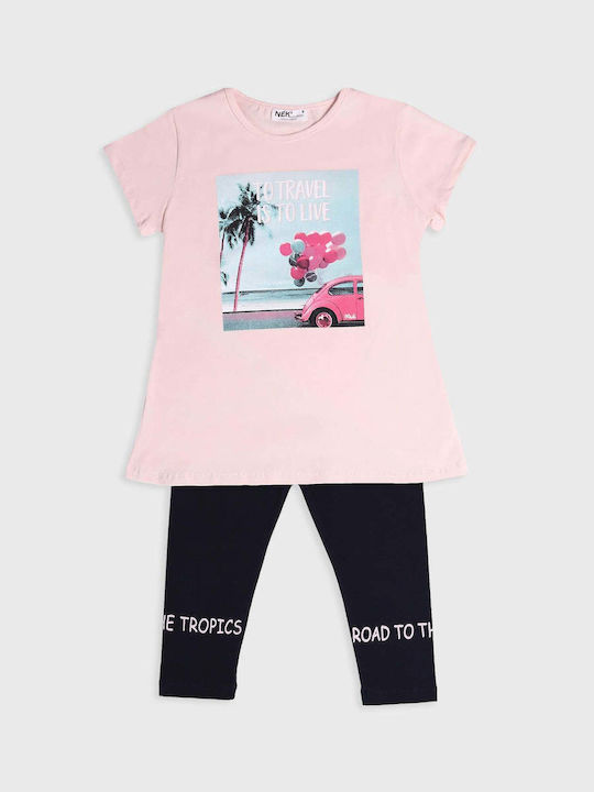 Nek Kids Wear Παιδικό Σετ με Κολάν Καλοκαιρινό 2τμχ Ροζ