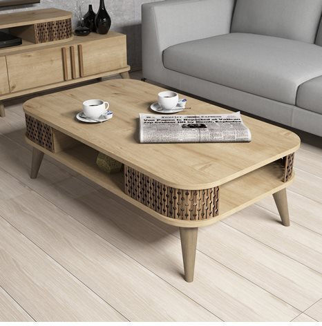 Rectangular Central Wooden Coffee Table Natural W105xD60xH34.6cm
