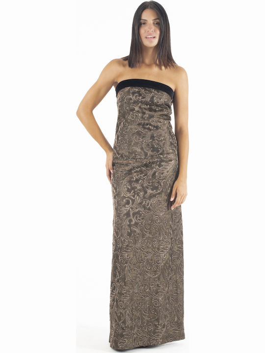 515033 Maxi Dress for Wedding / Baptism Strapless Velvet Gold