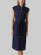 Summer Midi Shirt Dress Navy Blue