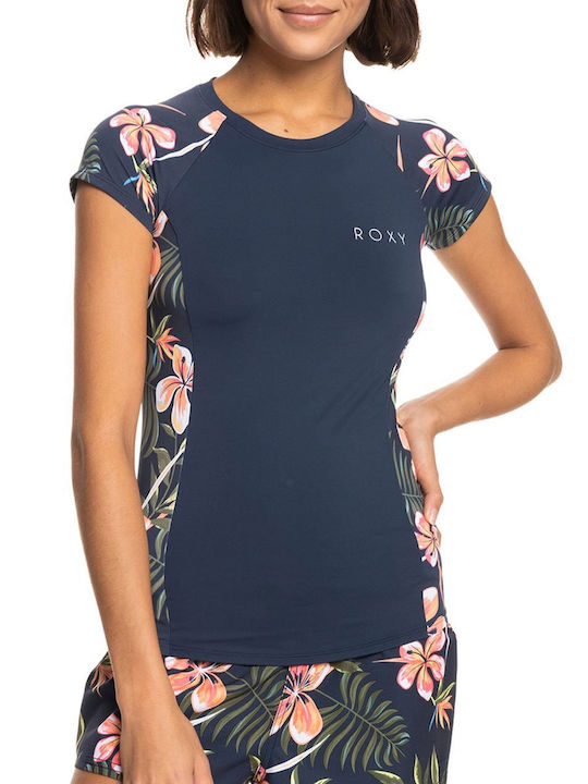 Roxy Γυναικεία Κοντομάνικη Αντηλιακή Μπλούζα Μπλε Mood Indigo Tropical Depth