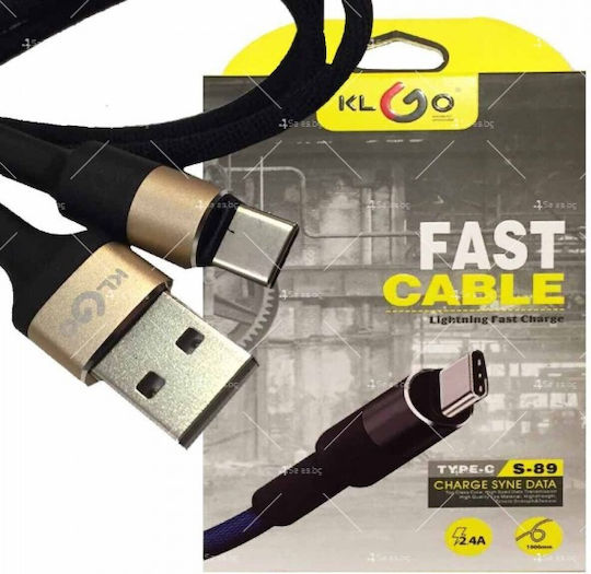 KLGO S-89 USB 2.0 Cable USB-C male - USB-A Μαύρο 1m