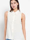 Funky Buddha Women's Monochrome Sleeveless Shirt Off White
