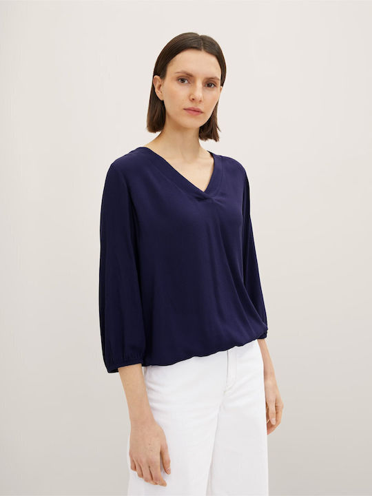 Women's Blouse with 3/4 Sleeve & V Neckline Blue