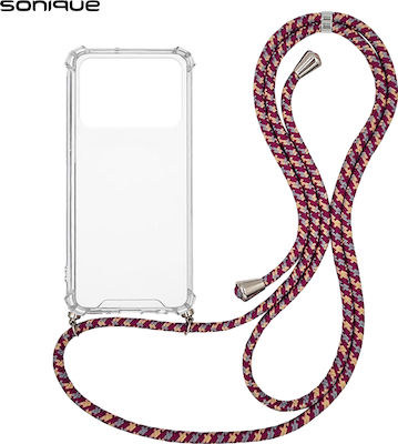 Sonique Armor Silicone Back Cover with Strap Durable Transparent / Rainbow Burgundy (Poco C40)