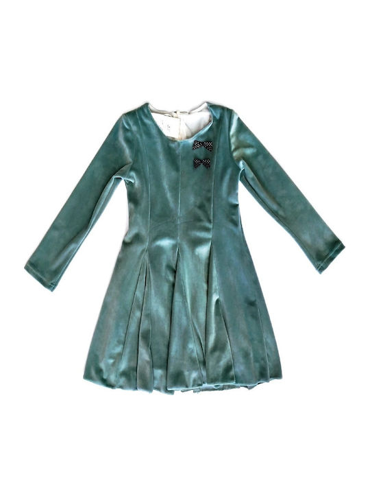 Children's Dress Long Sleeve Velvet Green
