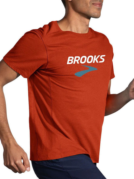 Brooks Αθλητικό Ανδρικό T-shirt Κόκκινο με Στάμπα