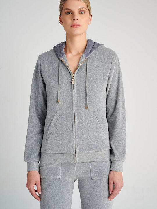 SugarFree Women's Hooded Velvet Cardigan Gray