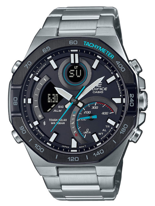 Casio Edifice Analog/Digital Men's Watch 46mm Chronograph Battery with Silver Metal Bracelet