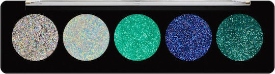 Profusion Cosmetics 5 Shade Glitter Eye Shadow Palette in Solid Form Aqua Gems