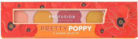 Profusion Cosmetics 5 Shade Palette with Eye Shadows in Pressed Powder Form Pretty Poppy 4.58g