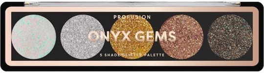 Profusion Cosmetics 5 Shade Glitter Eye Shadow Palette in Solid Form Onyx Gems