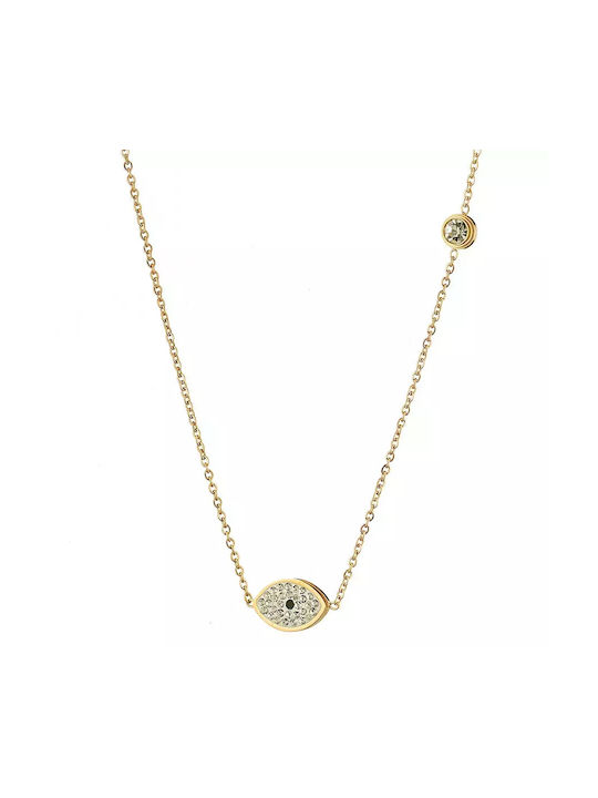 Oxzen Necklace Eye from Gold Plated Steel with Zircon