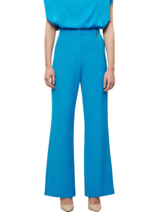 Damen Hoch tailliert Stoff Hose Blau