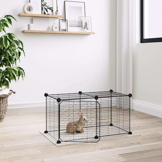vidaXL Rodent Cage Pet Crate with 8 Panels & Door Black 70x35x35cm