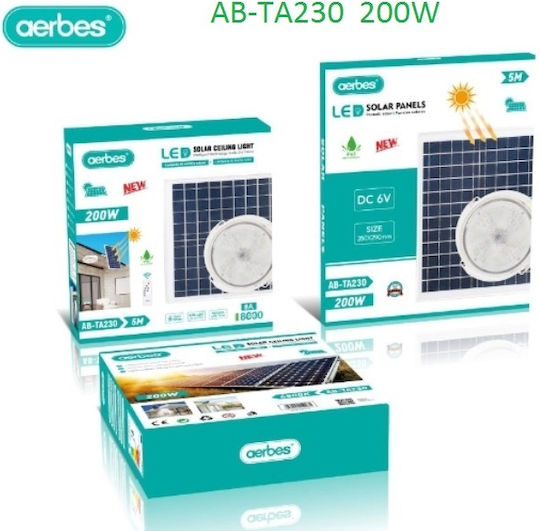 Aerbes AB-TA230 Wall Mounted Solar Light 200W Cold White 6500K with Remote Control IP54 29cmx35cmcm