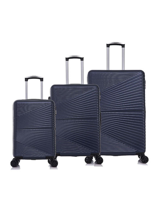 Playbags Βαλίτσες Ταξιδιού Σκληρές Μπλε Σκούρο Μέγιστου Ύψους 75εκ. με 4 Ρόδες Σετ 3τμχ