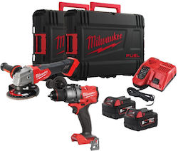 Milwaukee FPP2E3-502X Set Angle Wheel & Impact Drill Driver 18V with 2 5Ah Batteries and Case