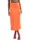 Сатен С висока талия Midi Пола Orange Red