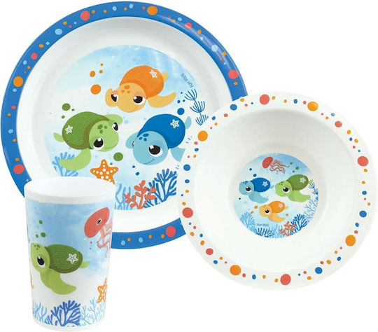 Ango Feeding Set Ma Petit Carapace made of Plastic Blue 3pcs for 6+ months