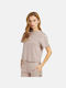 Guess Women's Athletic Crop Top Short Sleeve Posh Taupe