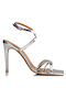 Envie Shoes Leather Women's Sandals Silver with Thin High Heel