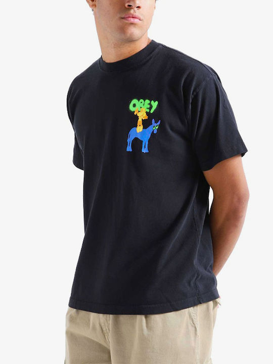 Obey Donkey Heavyweight T-shirt Bărbătesc cu Mânecă Scurtă Negru