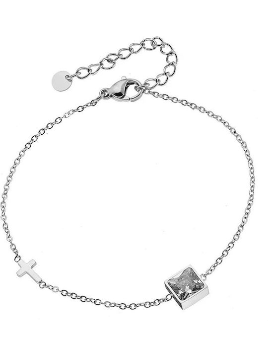Oxzen Women's Chain Bracelet Made of Steel with Zircon 21cm