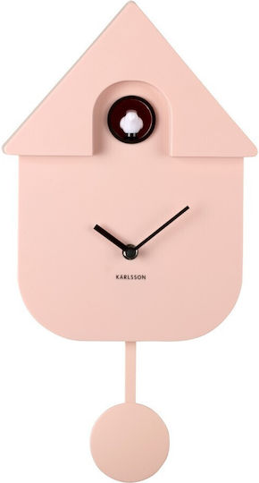 Karlsson Wall Clock Plastic With Pendulum Pink 21.5x41cm