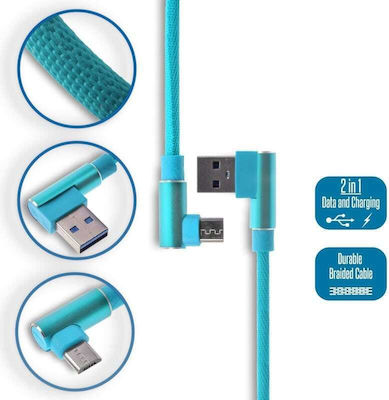 Winkel (90°) / Geflochten USB 2.0 auf Micro-USB-Kabel Blau 1m (1018.369) 1Stück