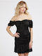 Guess Mini Evening Dress Satin with Ruffle Black