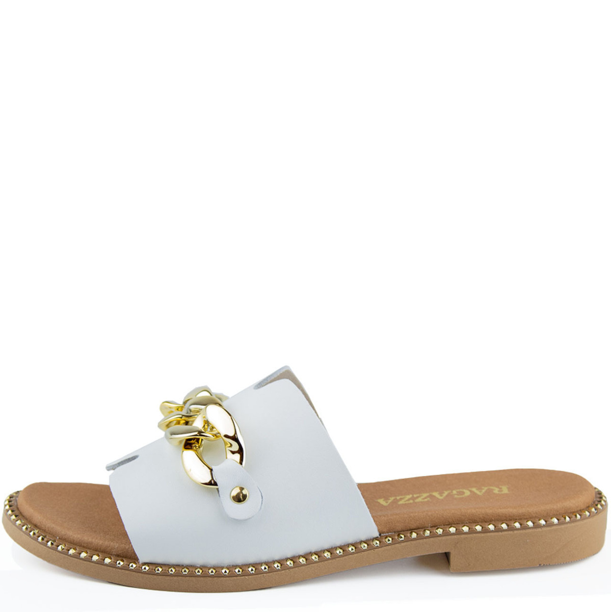 Ragazza 01145 Leather Women's Flat Sandals in White Color 01145