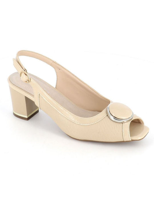 B-Soft Leather Heel with Strap Beige