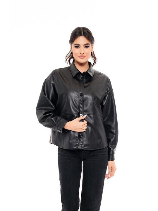 Splendid 49-101-008-6 Women's Short Biker Artificial Leather Jacket for Winter Black