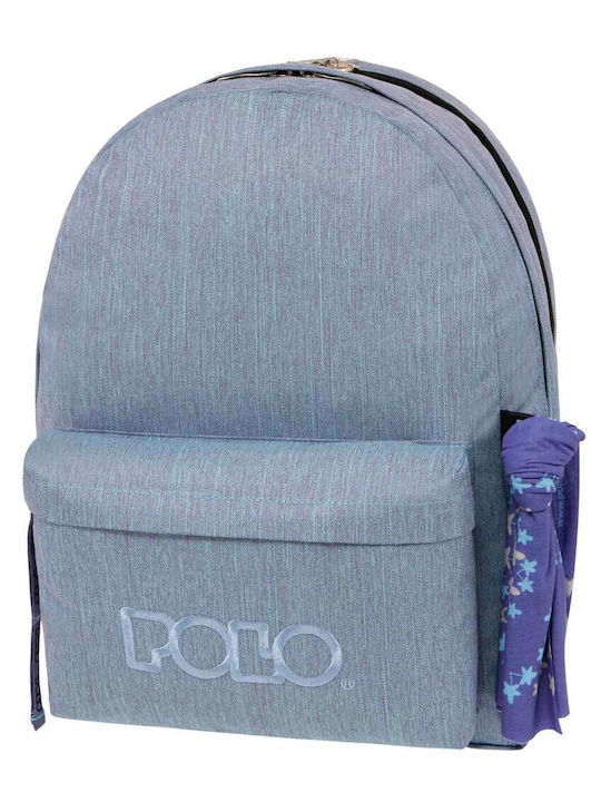 Polo Original Double Scarf School Bag Backpack Junior High-High School in Light Blue color 2023