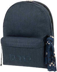 Polo Original Double Scarf Σχολική Τσάντα Πλάτης Γυμνασίου - Λυκείου σε Μπλε χρώμα 2023