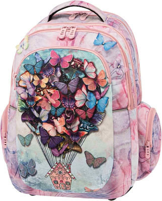 Polo Extra Butterflies Balloon Σχολική Τσάντα Πλάτης Δημοτικού σε Ροζ χρώμα 30lt