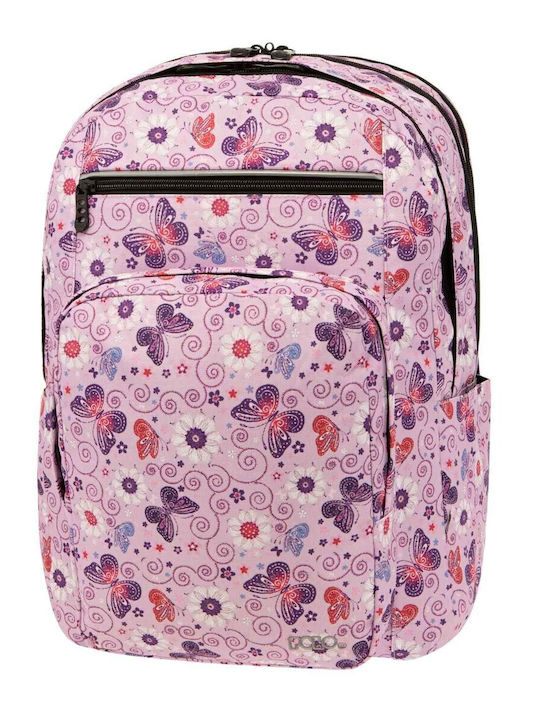 Polo Abyss Butterflies School Bag Backpack Elementary, Elementary in Pink color 30lt