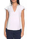 Guess Women's Summer Blouse Short Sleeve with V Neck White