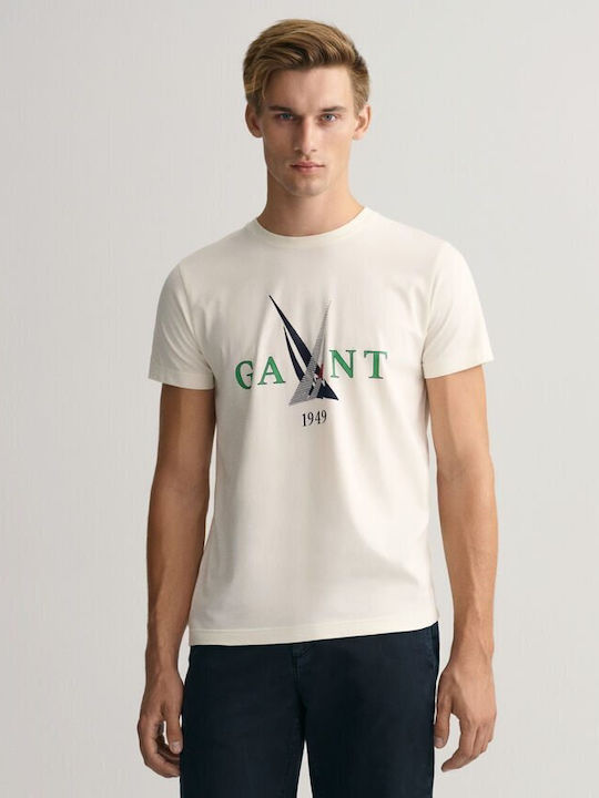 Gant Ανδρικό T-shirt Μπεζ με Λογότυπο