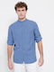 FBM007-07605 Long-sleeved Linen Shirt Striped Indigo Blue