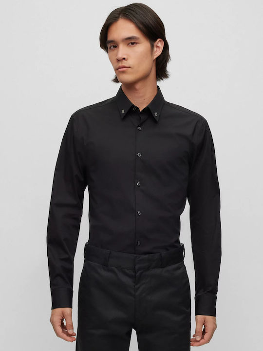 Hugo Ermo Long-sleeved Cotton Shirt Black