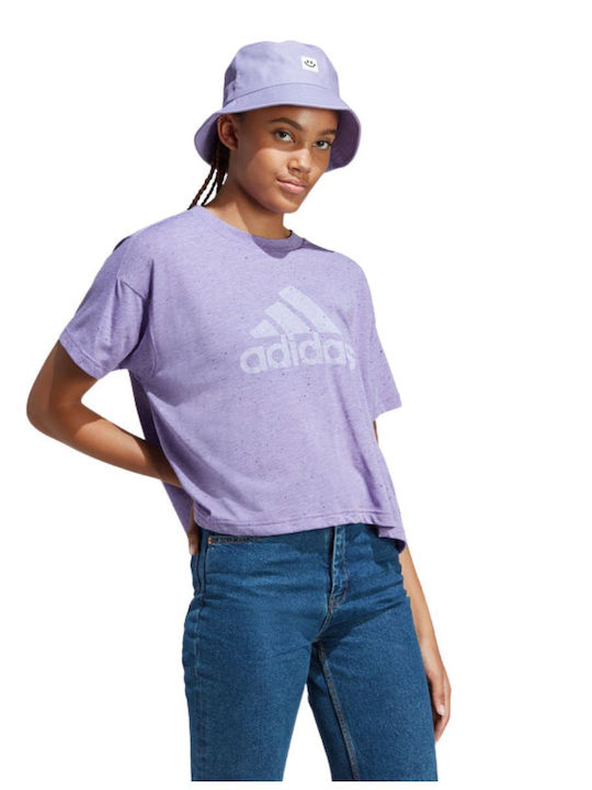 Adidas Γυναικείο Αθλητικό Crop T-shirt Μωβ