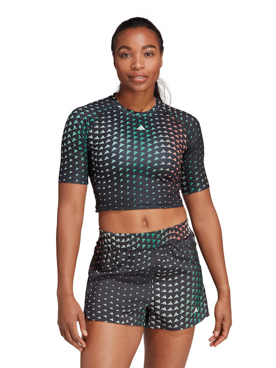 Adidas Brand Love Damen Sportliches Crop Top Kurzärmelig Schnell trocknend Schwarz